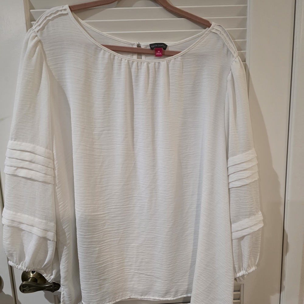 Vince Camuto White Blouse with Pleated Sleeves